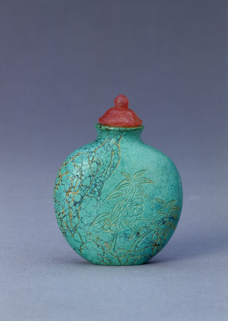 图片[1]-Turquoise mountain stone flower snuff bottle-China Archive